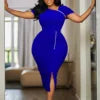 African Beaded Pencil Dress – Elegant High Waist Midi