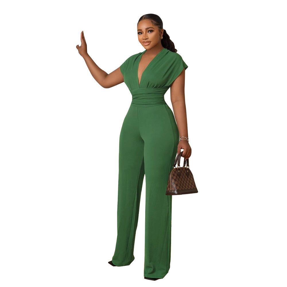 Elegant V-Neck Wide Leg Jumpsuit