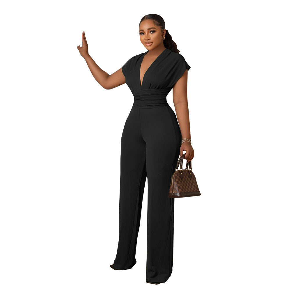 Elegant V-Neck Wide Leg Jumpsuit