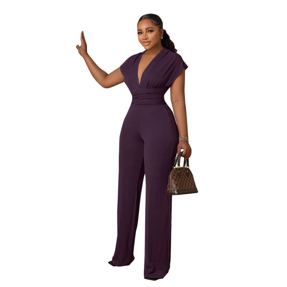 Elegant V-Neck Wide Leg Jumpsuit