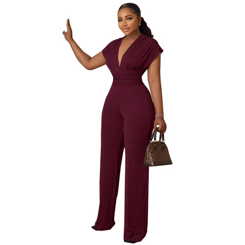 Elegant V-Neck Wide Leg Jumpsuit