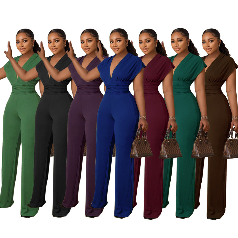 Elegant V-Neck Wide Leg Jumpsuit