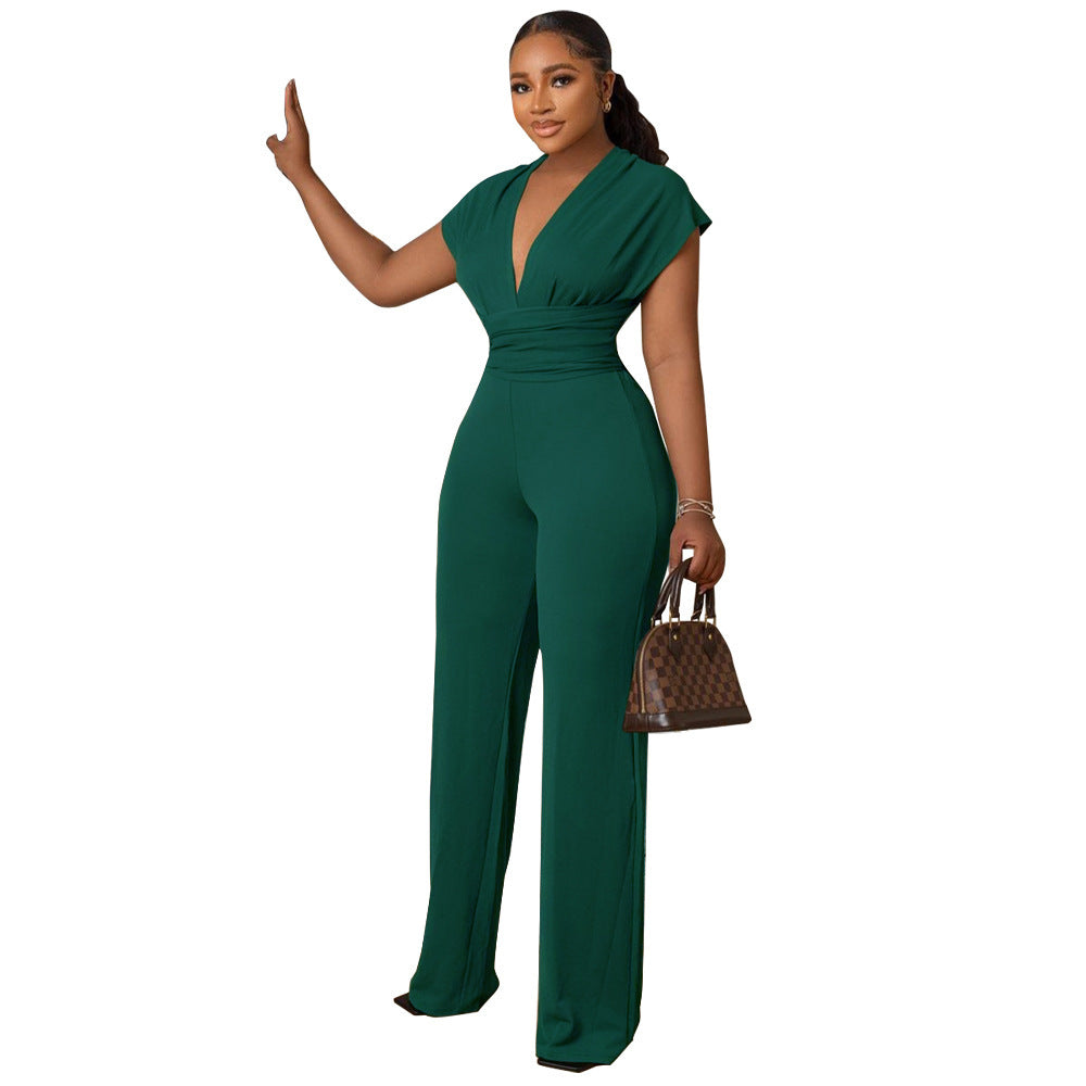 Elegant V-Neck Wide Leg Jumpsuit
