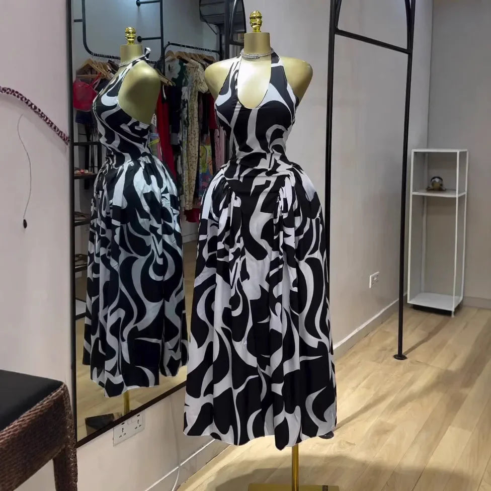 Sexy African Digital Print Off-Shoulder Midi Dress Women's Fashionable Strapless Gown Sleeveless Long Evening Skirt