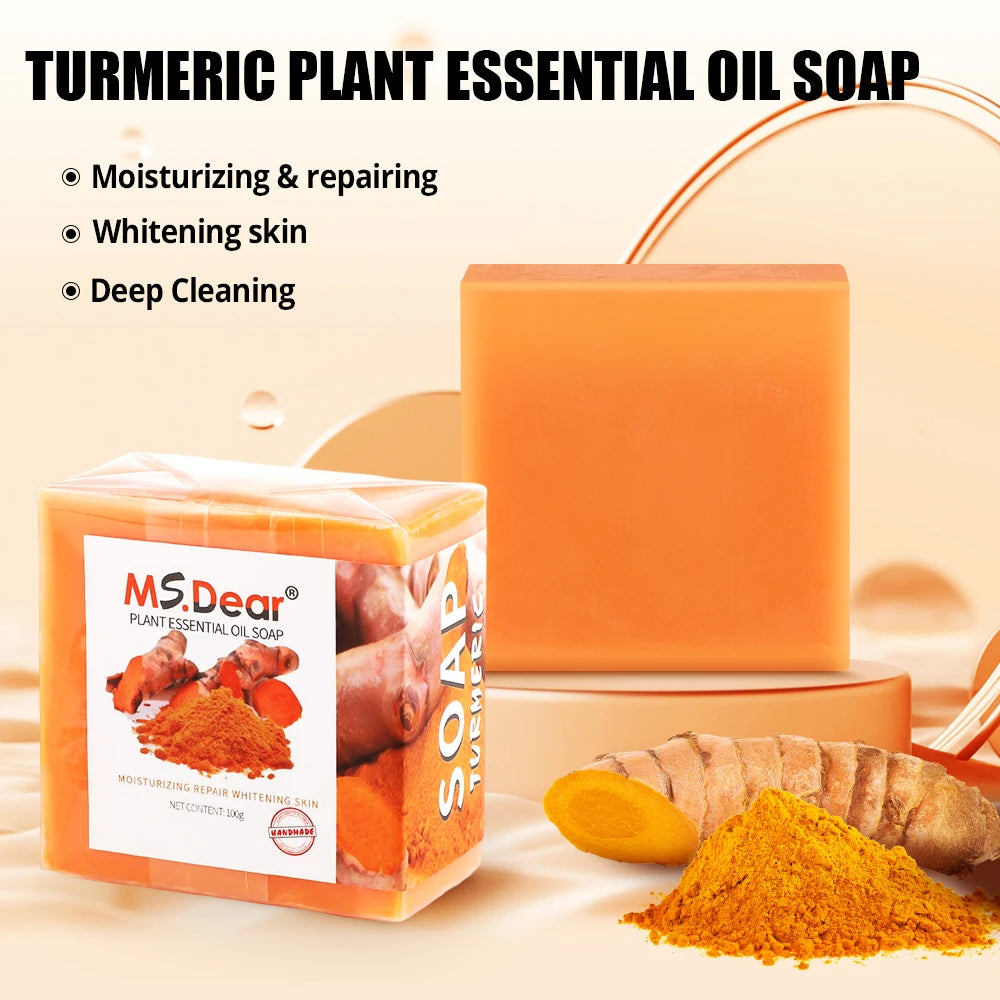Turmeric Soap Face Cleansing Anti Acne Skin Brighten Remove Pimples Dark Spot Lightening Handmade Ginger Essential Oil Body Bath