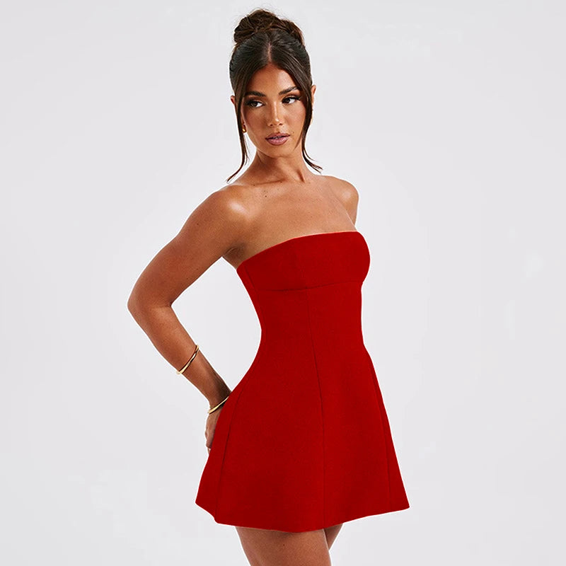 Women's Sexy A-Line Dresses Summer New Solid Sexy Bodycon Sleeveless Off Shoulder Dress Fashion Elegant Club Party Lady Dresses