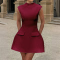 Elegant evening dress, fashionable solid color short skirt dress, women's dress