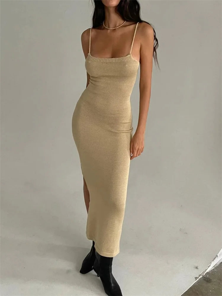 Sexy Split Knitted Dr Tight Fit Street Sle All Season Women's Dr with Strap Trendy Ele Faionable
