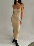 Sexy Split Knitted Dr Tight Fit Street Sle All Season Women's Dr with Strap Trendy Ele Faionable