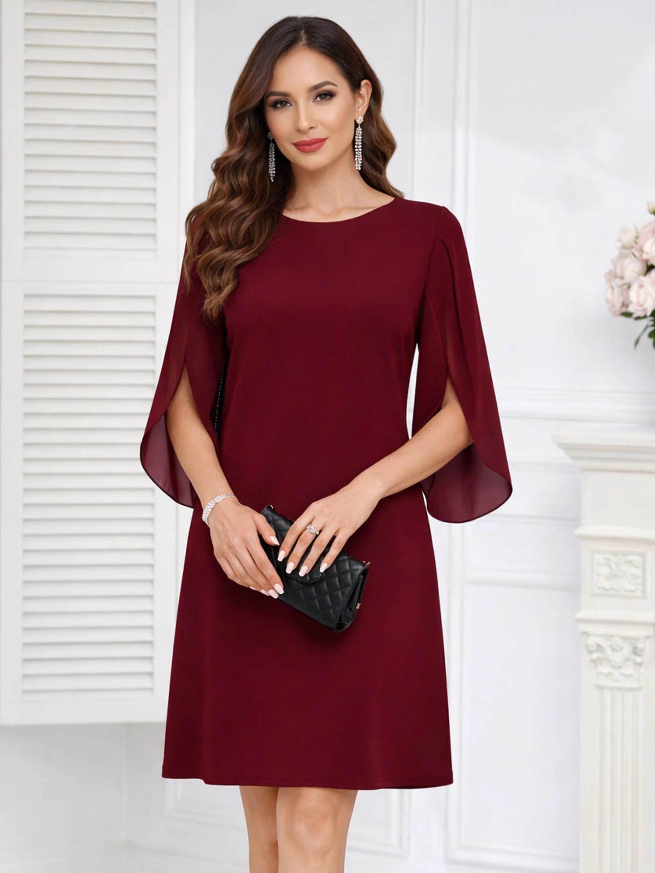 Women Elegant  Round Neck Flare Summer Knee Length A Line Dress Loose Fit Solid Color  Work Daily Wear Party Gathering Outfit