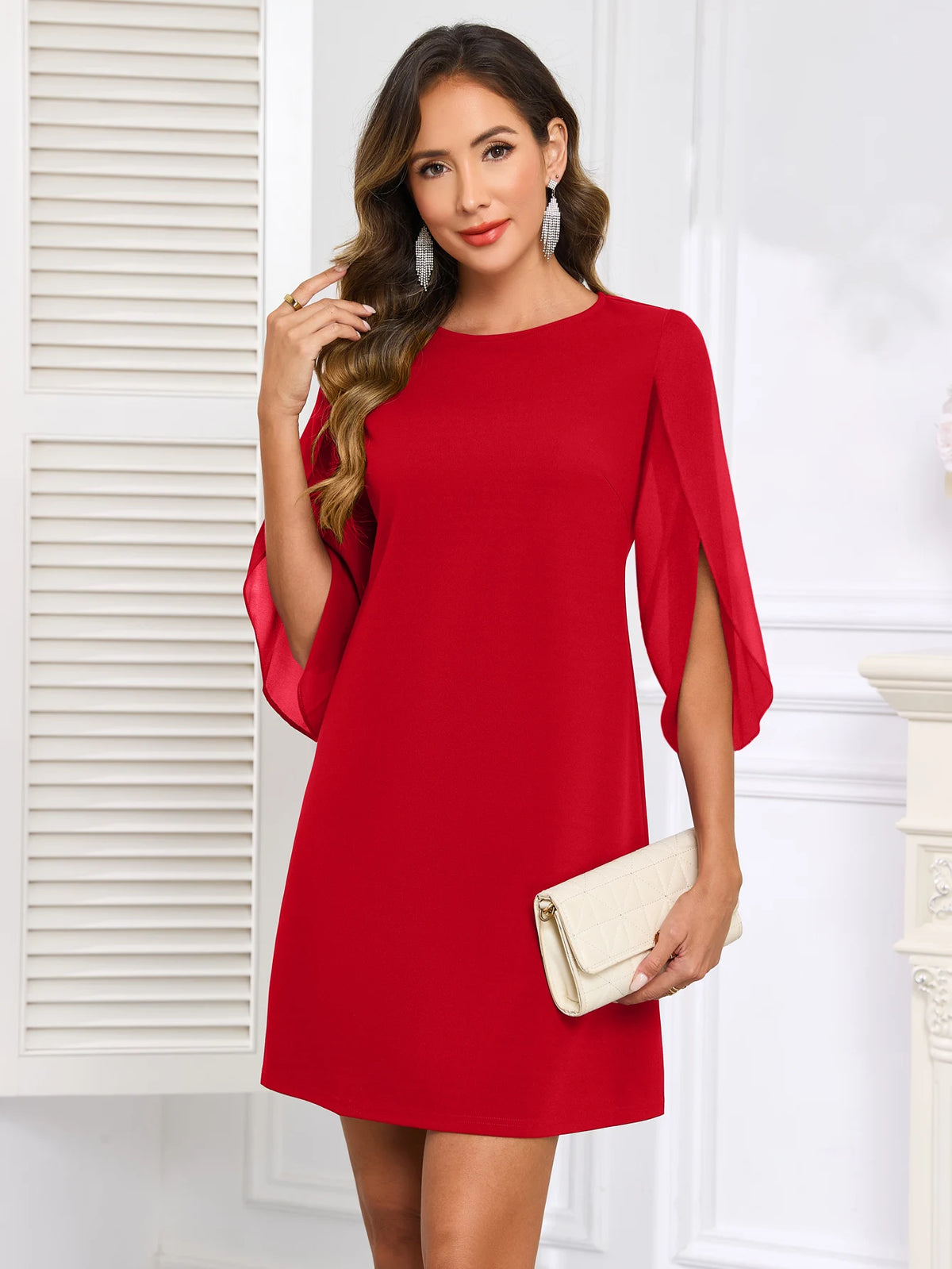 Women Elegant  Round Neck Flare Summer Knee Length A Line Dress Loose Fit Solid Color  Work Daily Wear Party Gathering Outfit