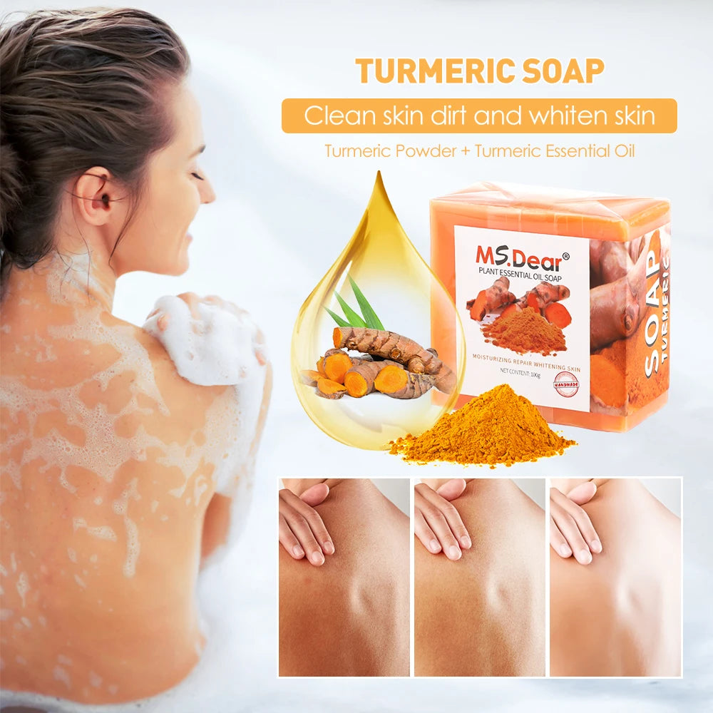 Turmeric Soap Face Cleansing Anti Acne Skin Brighten Remove Pimples Dark Spot Lightening Handmade Ginger Essential Oil Body Bath