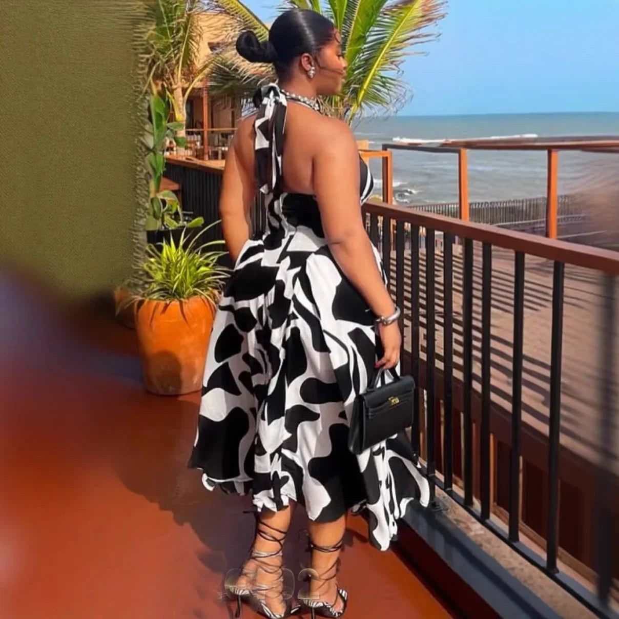 Sexy African Digital Print Off-Shoulder Midi Dress Women's Fashionable Strapless Gown Sleeveless Long Evening Skirt