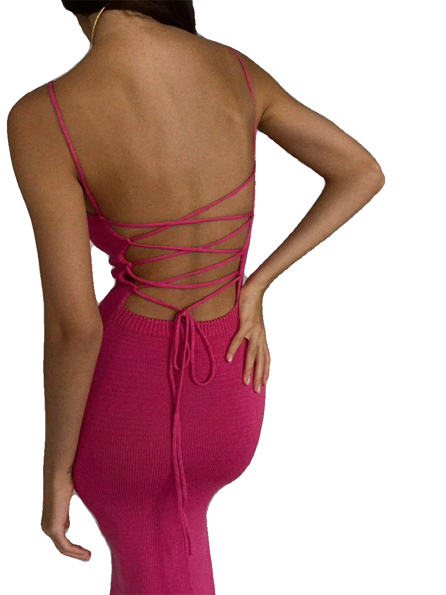 Sexy Split Knitted Dr Tight Fit Street Sle All Season Women's Dr with Strap Trendy Ele Faionable