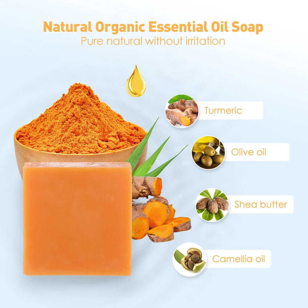Turmeric Soap Face Cleansing Anti Acne Skin Brighten Remove Pimples Dark Spot Lightening Handmade Ginger Essential Oil Body Bath