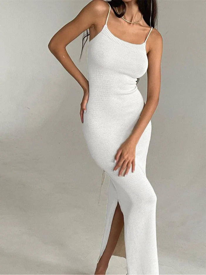 Sexy Split Knitted Dr Tight Fit Street Sle All Season Women's Dr with Strap Trendy Ele Faionable